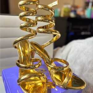 Elegant Gold Spiral Strap Heels